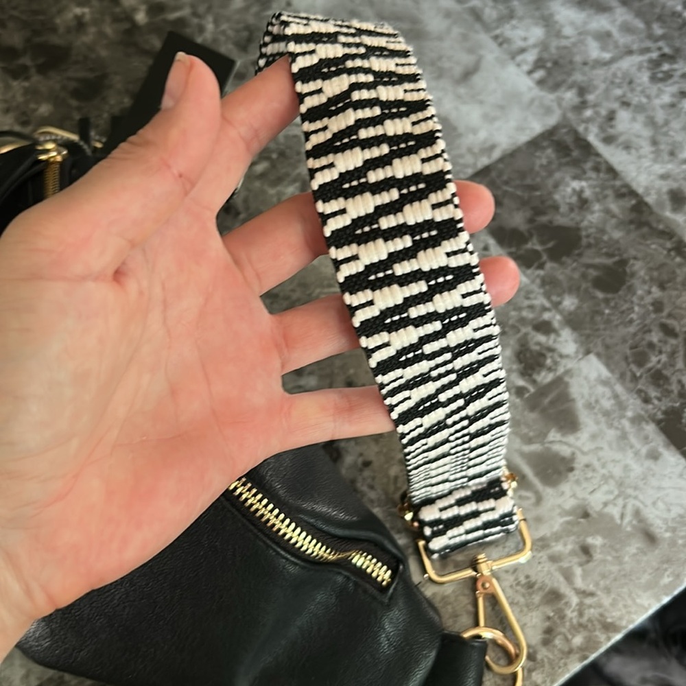 Black non Leather Crossbody Bag with Gold Accents - Picture 3 of 5